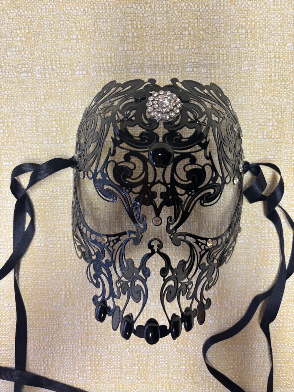 Ornate Black Filigree Rhinestone Masquerade Mask